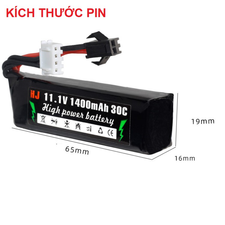 Pin sạc 11.1v 1400mah dòng xả 30C cổng nối SM dùng cho xe điều khiển