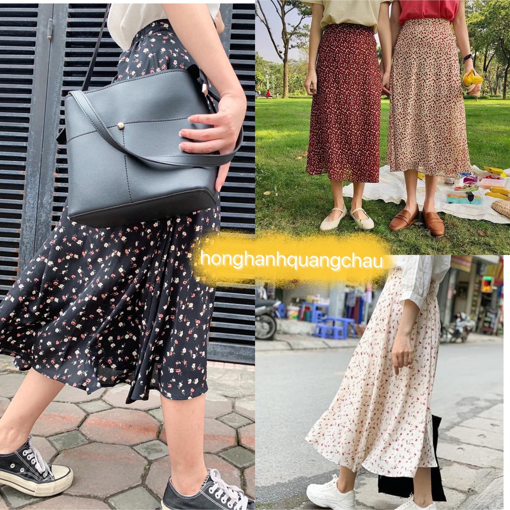 Chân váy hoa nhí vintage hàng quảng châu 2 lớp - Hồng Hạnh Quảng Châu | BigBuy360 - bigbuy360.vn