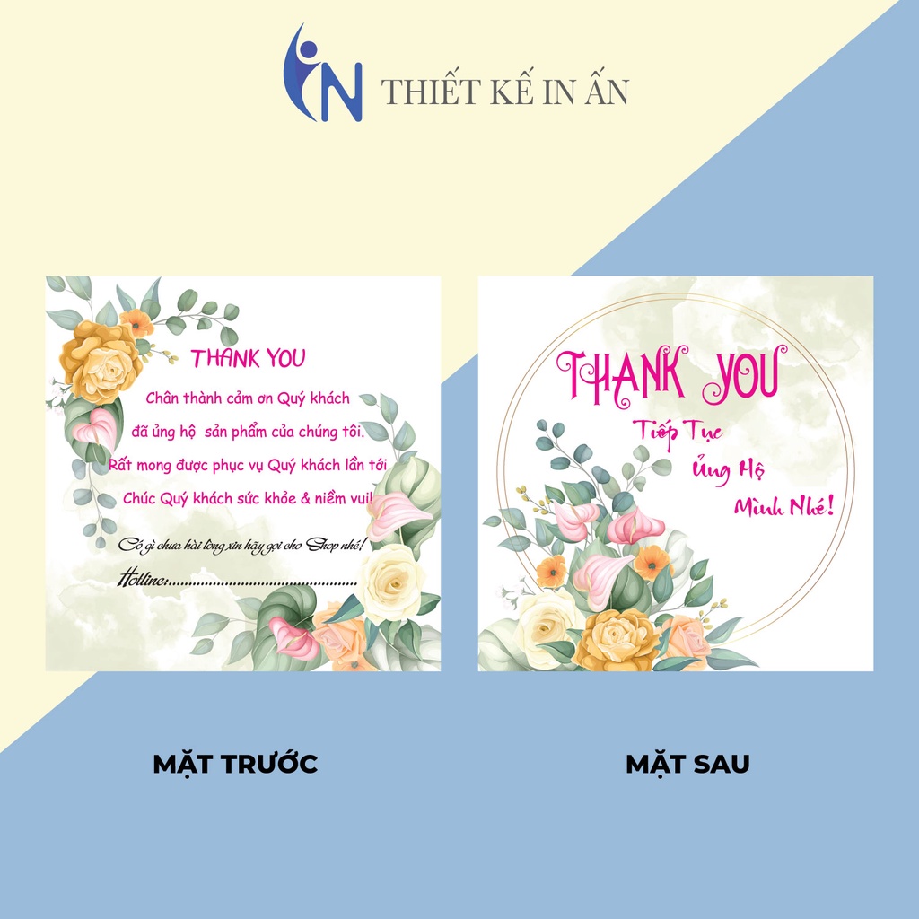 Hộp 100 card cám ơn, card Thank you họa tiết Hoa (15 mẫu) dành riêng cho shop bán hàng