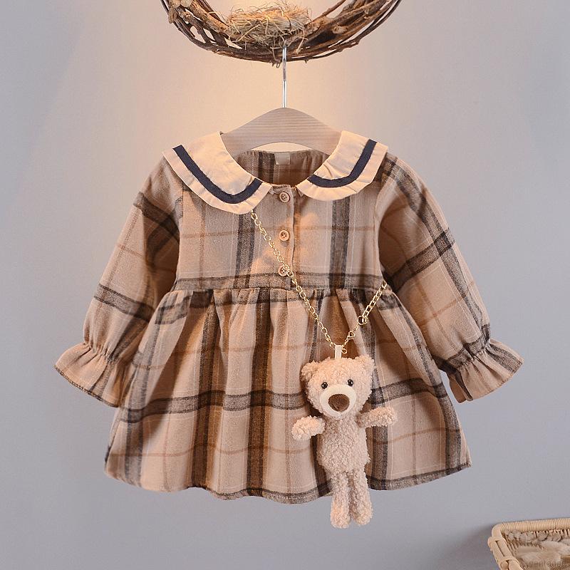 Đầm Ca Rô Dài Tay Cổ Thủy Thủ Xinh Xắn Dành Cho Bé Gái