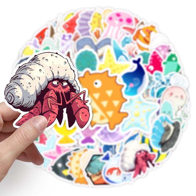 Combo 30 Sticker Hình Dán Chống Nước Decal Điện Thoại Laptop Nón Mũ Bảo Hiểm Vali Đàn Bình Nước Sổ Tay [ĐỘNG VẬT BIỂN]