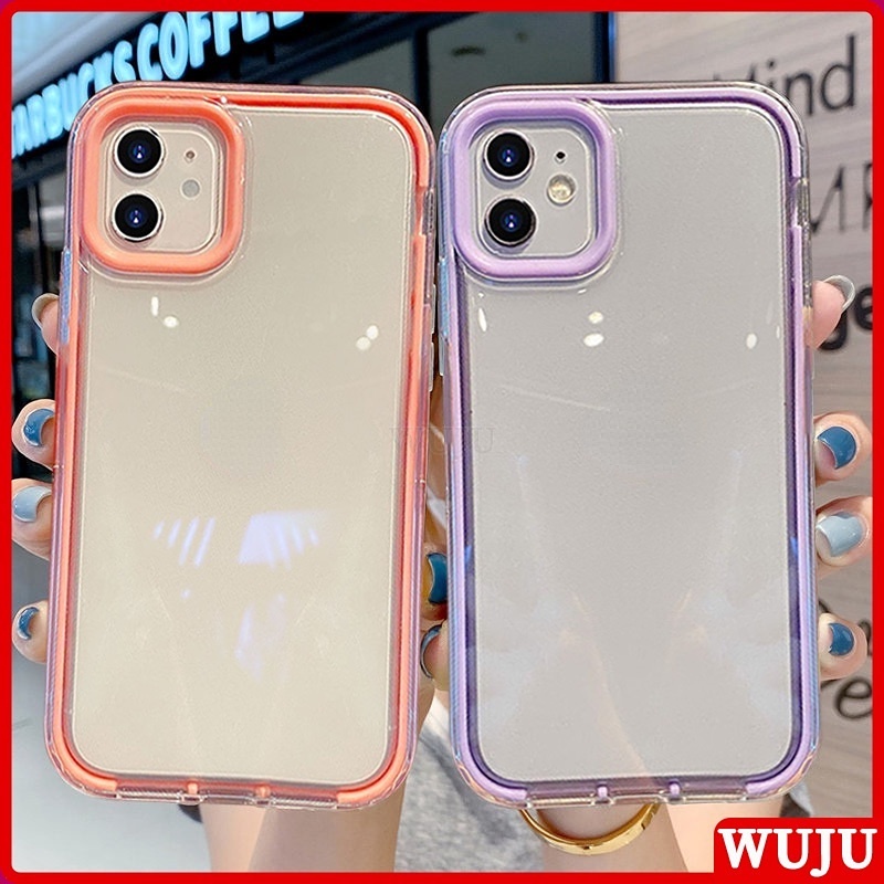 WUJU Ốp Điện Thoại Trong Suốt Chống Sốc Màu Sắc Kẹo Ngọt 3 Trong 1 Cho iPhone 11 12 13 14 Pro Max XR X XS 7 8 Plus