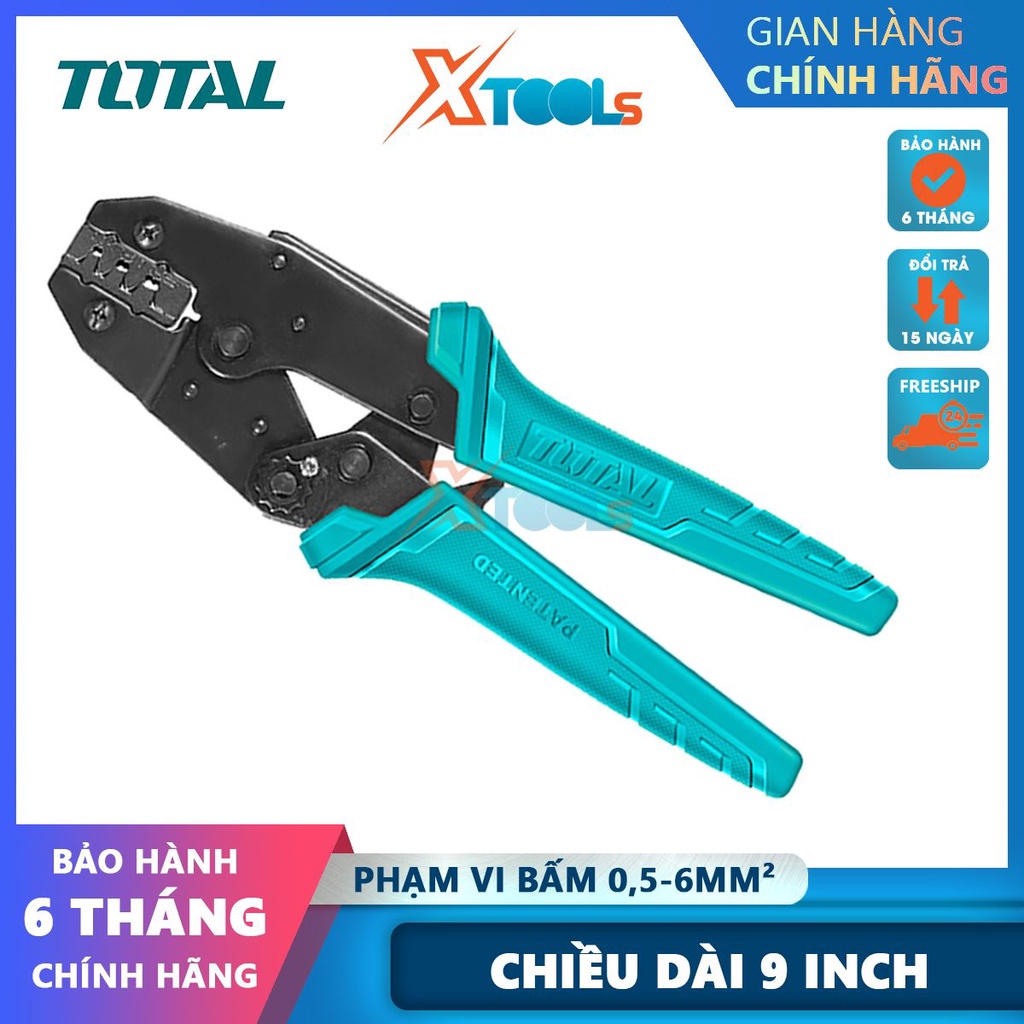 Kềm bấm cos dây điện TOTAL THCPC0506, Kìm cắt tuốt kem bánh cóc Chiều dài 9&quot; Phạm vi bấm 0,5-6mm² [CHÍNH HÃNG][XTOOLS]