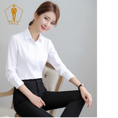 Áó Sơ Mi Nữ Trắng TRAZ Dài Tay Dáng Suông Rộng, Ôm Fom Vừa Cực Xinh