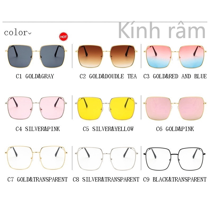 Kính mát gọng kim loại dáng vuông thiết kế đơn gỉan sành điệu cho nữ