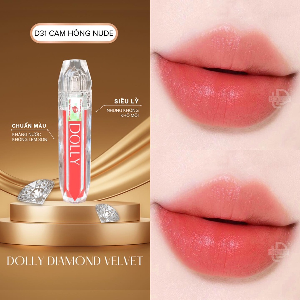 Son Lì Son Kem  DOLLY DIAMOND VELVET Không Chì Cao Cấp Chính Hãng
