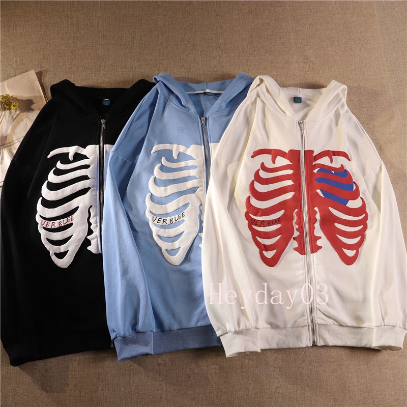 Áo Khoác Hoodie Tay Dài In Hình Bộ Xương Y2K Thời Trang Đường Phố Mỹ