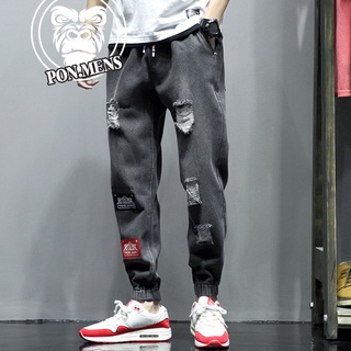quần jean jogger nam ống chun rách màu đen