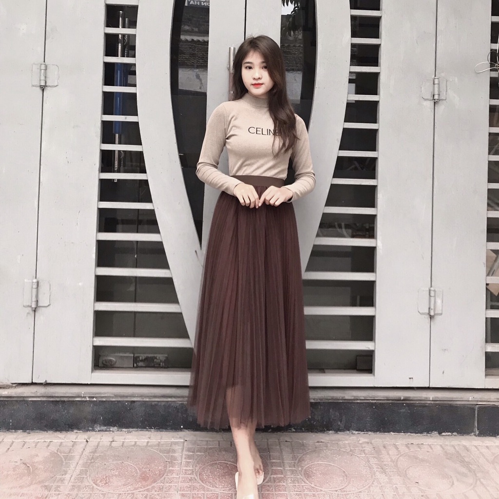 Chân váy ren xếp ly 3 lớp dài 78cm váy công chúa xòe bồng