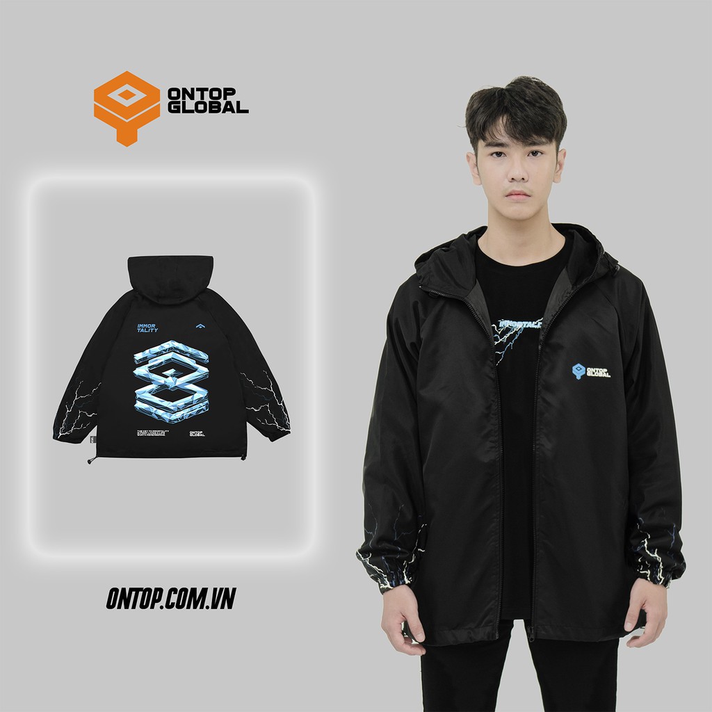 áo khoác nam Áo khoác dù 2 lớp màu đen, có nón Glean local brand ONTOP