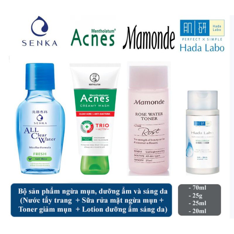 COMBO 4 MÓN SKINCARE NGỪA MỤN, SÁNG DA VÀ DƯỠNG ẨM | BigBuy360 - bigbuy360.vn