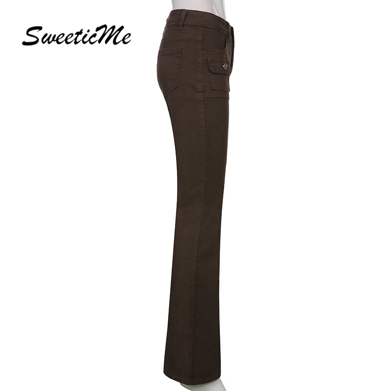 Sweeticme Quần Jean Ống Đứng Lưng Thấp Phong Cách Retro   Cho Nữ