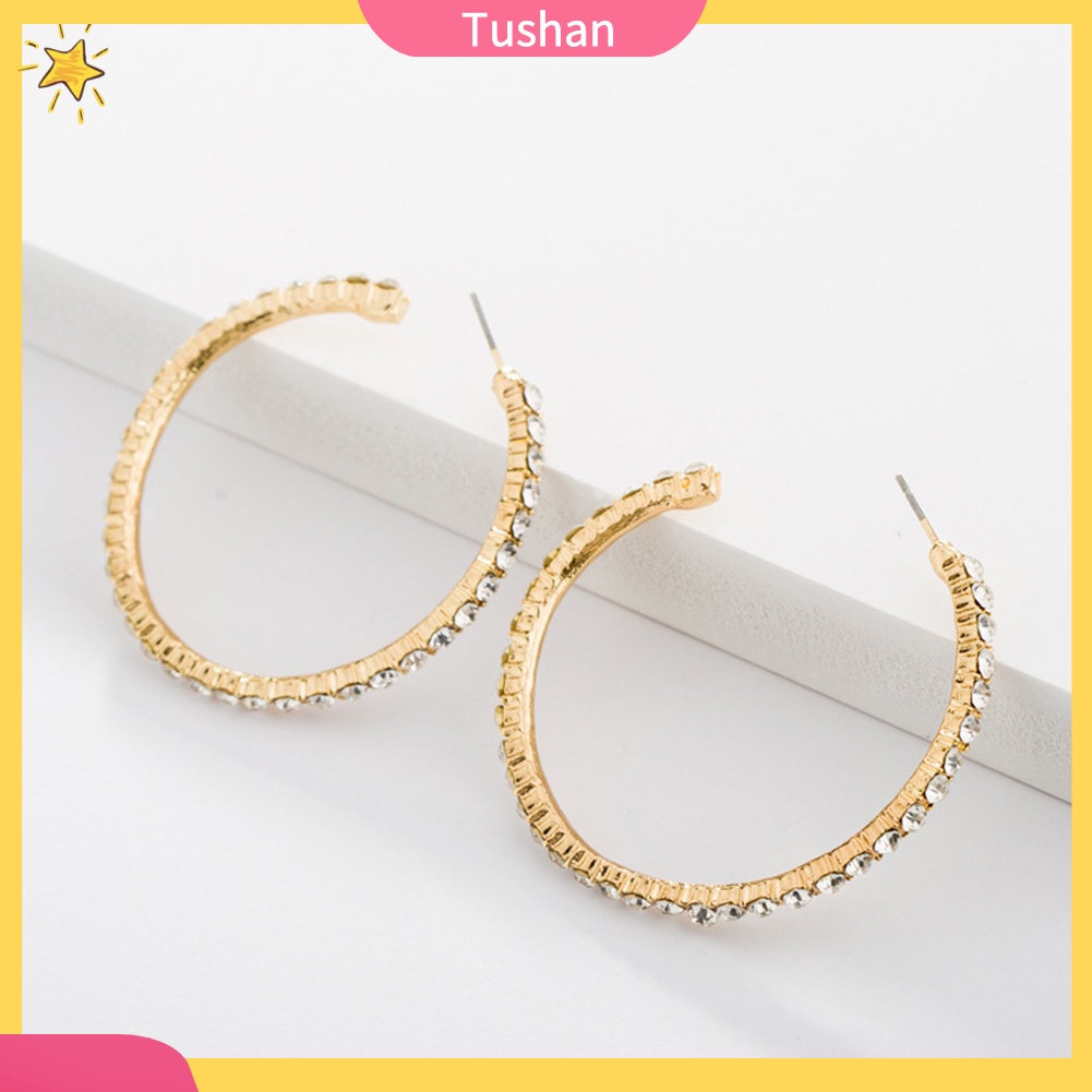 Đôi Khuyên Tai Tròn Đính Đá Thời Trang Cho Nữ