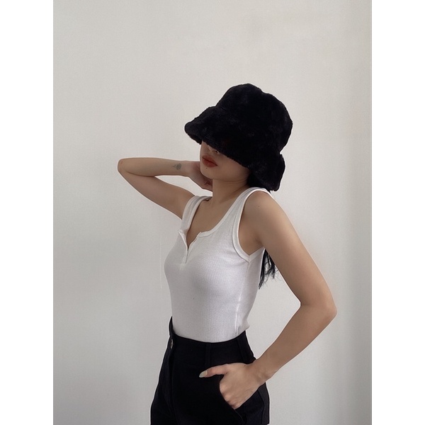 Áo Cúc gài kiểu ba lỗ croptop nữ chất liệu Thun gân Mỹ