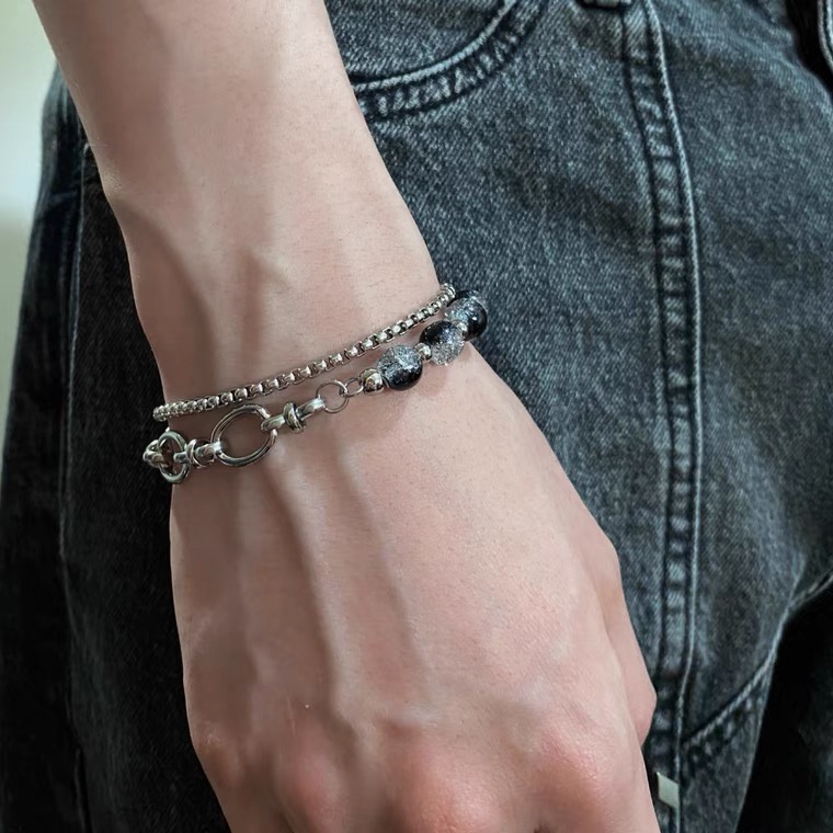 Vòng Tay Chuỗi Hạt Bằng Thép Titan Phong Cách hip hop Thời Trang Cho Nam Và Nữ