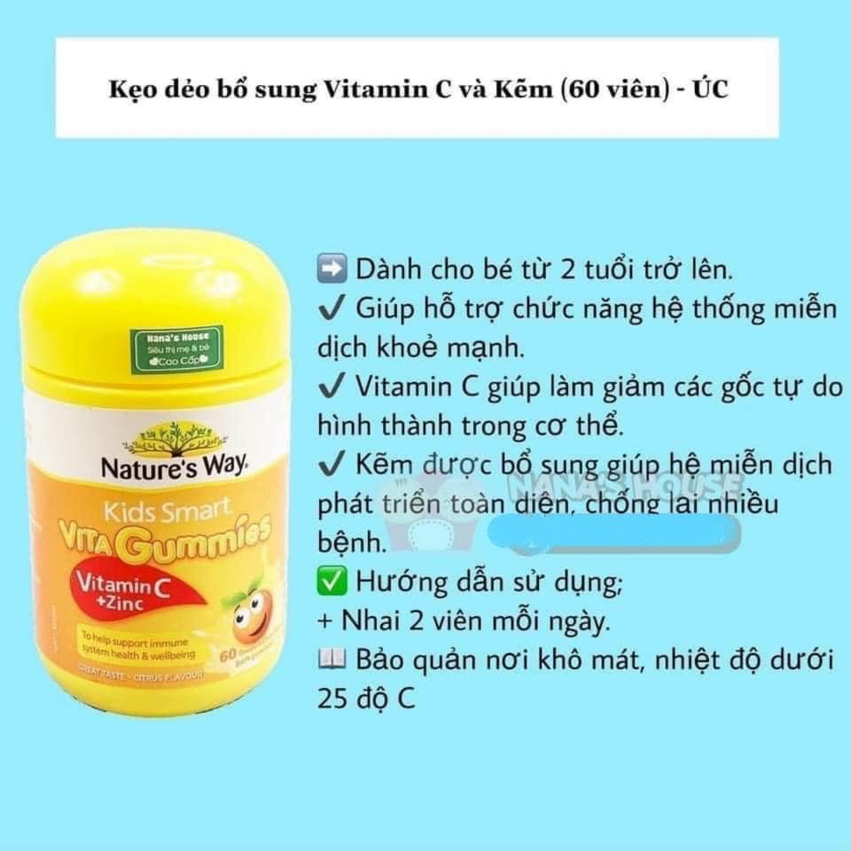 (Hàng chuẩn Úc) Vitamin Nature's Way Kids Smart VITA Gummies Vitamin C + Zinc