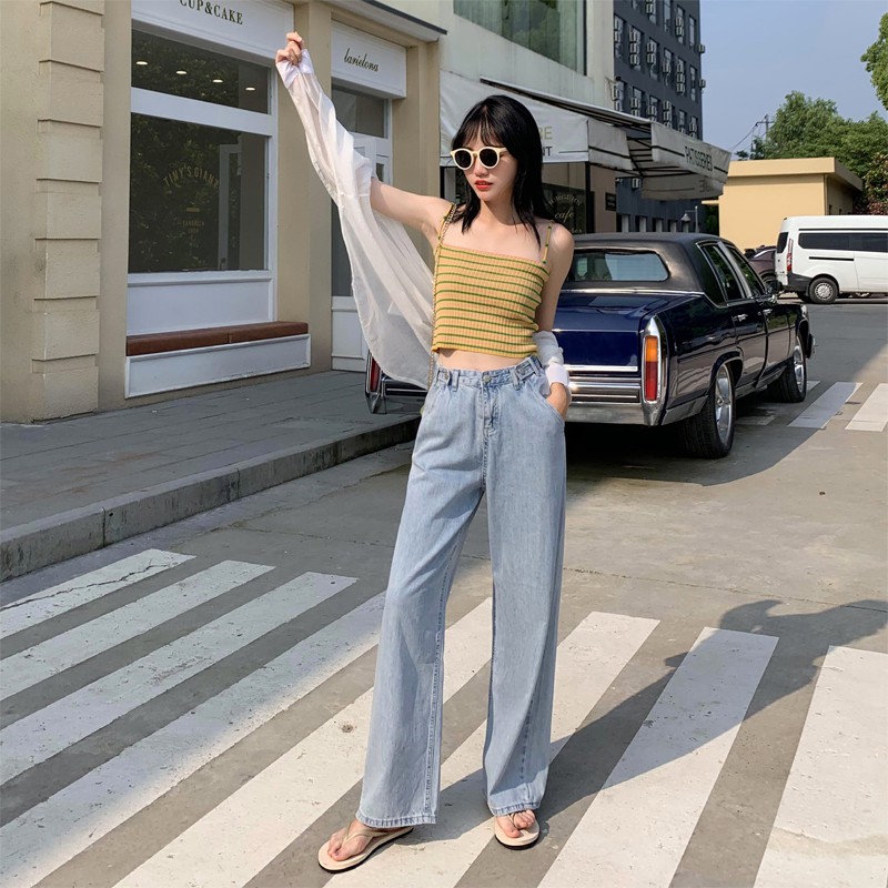 Quần Jeans nữ ống rộng Simple Jeans lưng cao dáng suông cao cấp