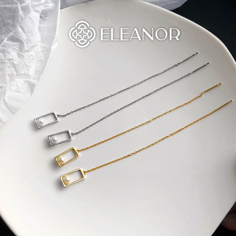 Bông tai nữ dáng dài Eleanor Accessories viền vuông đính ngọc trai nhân tạo phụ kiện trang sức 3058