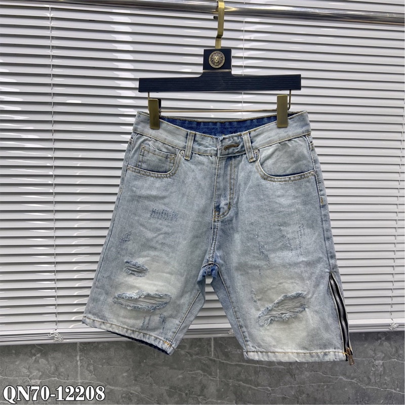 Quần Bò Ngố Nam Rách Xước Thêu Khoá Zip Ống Cao Cấp