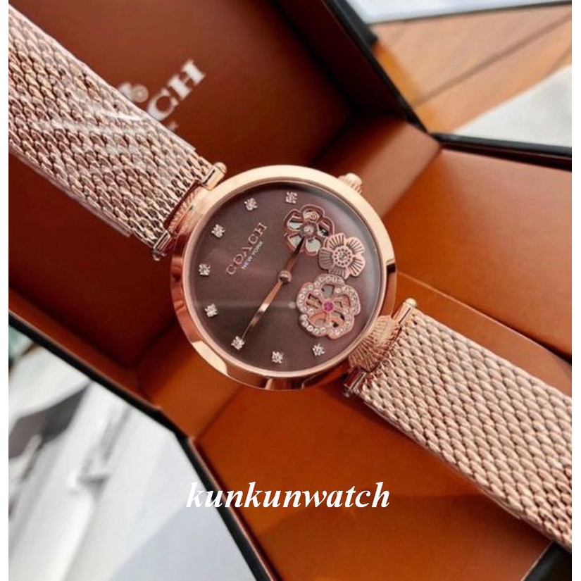 Đồng Hồ Nữ Coach 14503566 Nền Mặt Hoa Văn - Dây Thép Lưới - 33mm