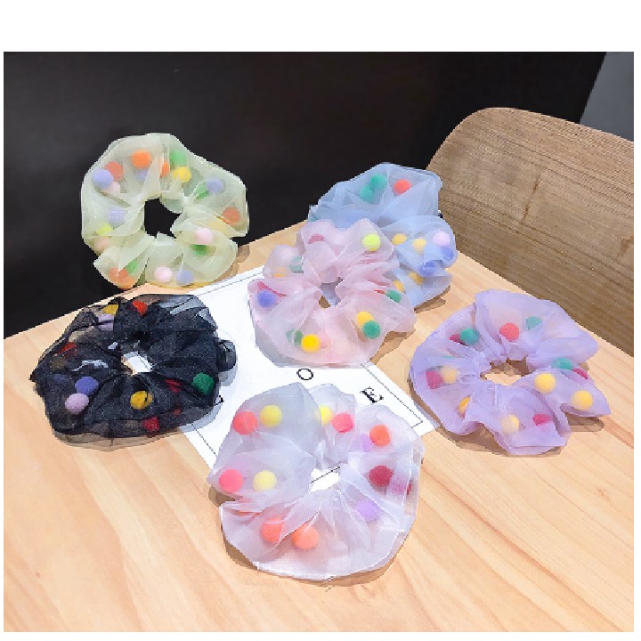 Buộc tóc SCRUNCHIES pom pom hạt to