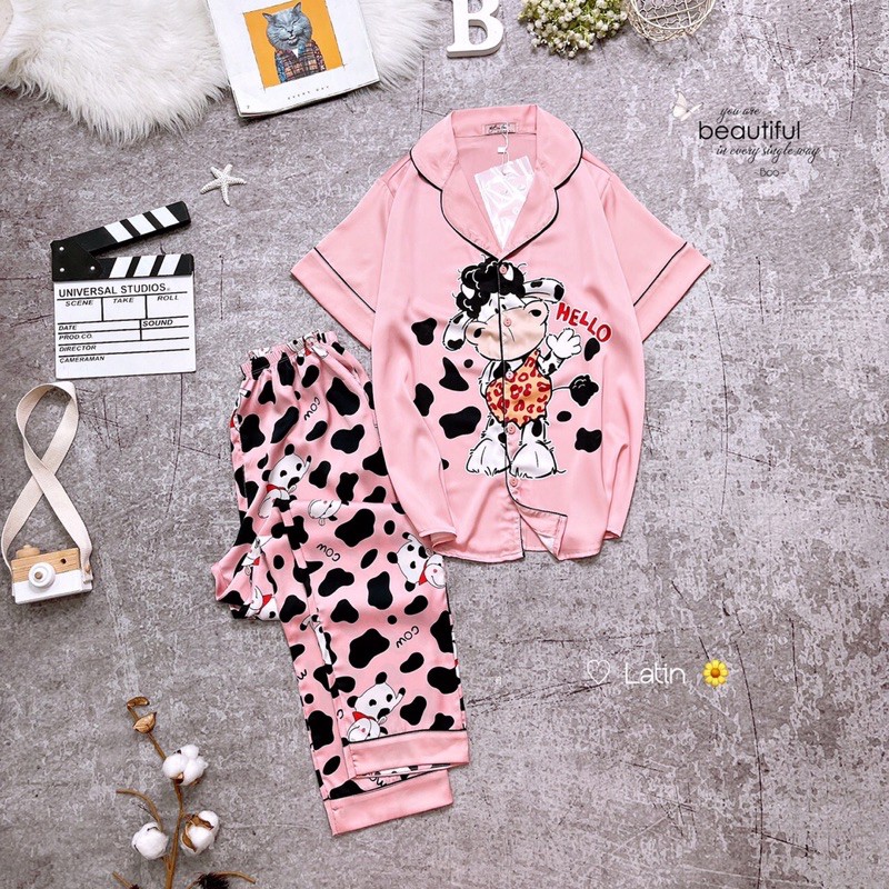 Đồ Bộ Pijama Lụa Latin mặc nhà TNQD mẫu đẹp, dễ thương chất vải mềm mịn mát