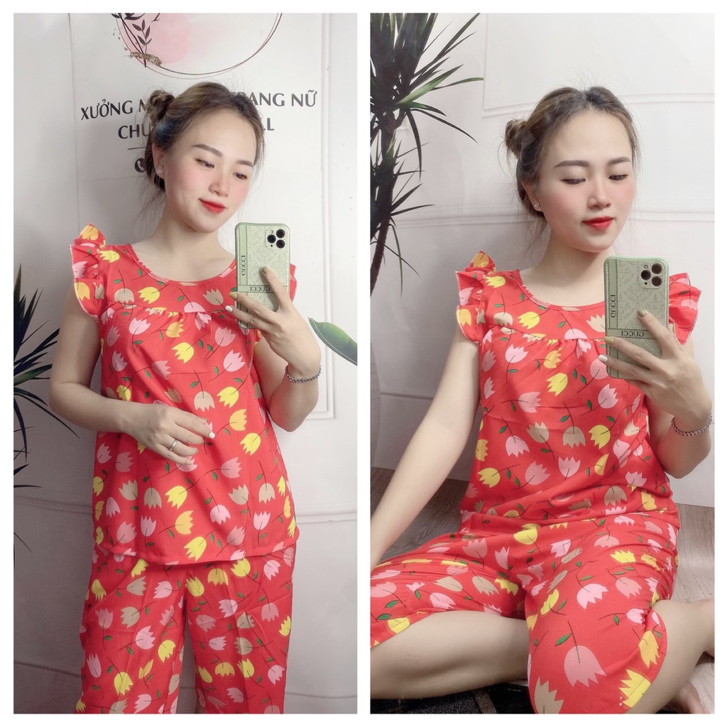 Đồ Bộ Mặc Nhà - Set Bộ Quần Lửng Bộ Mặc Nhà Nữ Chất Lụa Loại 1 Thiết Kế Hoa Tulip Dễ Thương Có Size 40-75kg - LUA30