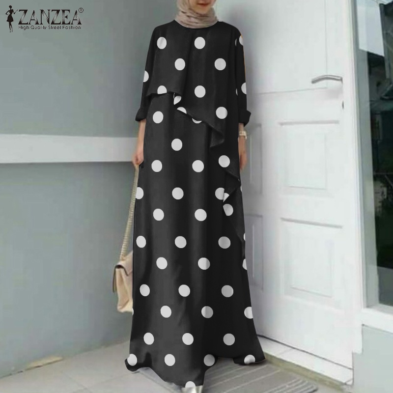 Zanzea Đầm Maxi Tay Dài In Họa Tiết Chấm Bi Dành Cho Phụ Nữ Hồi Giáo