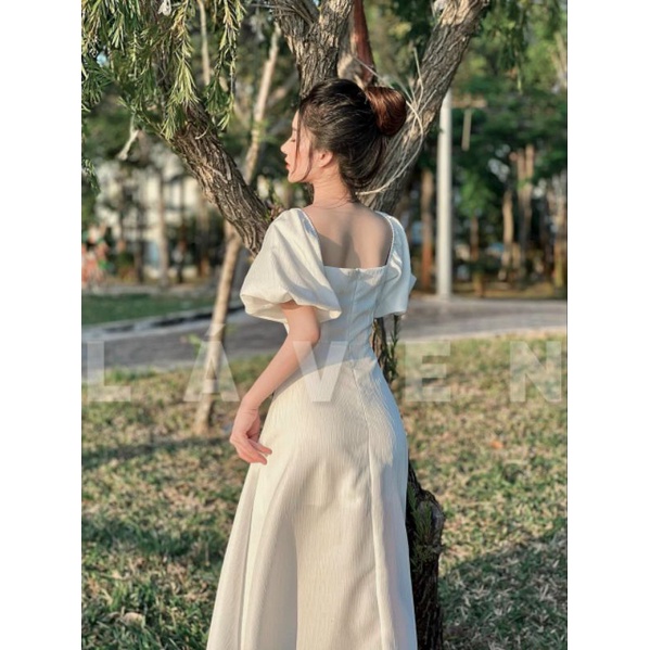 Đầm maxi tay bồng phối nút 🤍