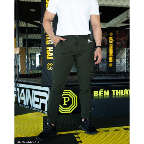 Quần dài golf Adidas xi dãn xịn QD26 - thể thao nam in viền lưng + phối 3 sọc túi