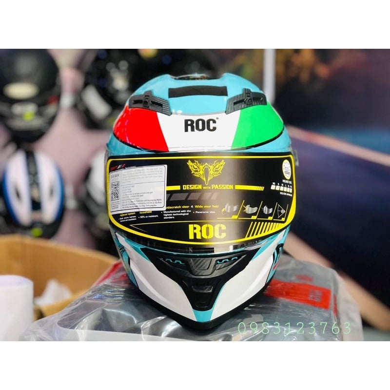 Mũ bảo hiểm Fullface 2 kính ROC 03 - tem Leopard chính hãng bảo hành 24 tháng tặng khă trùm