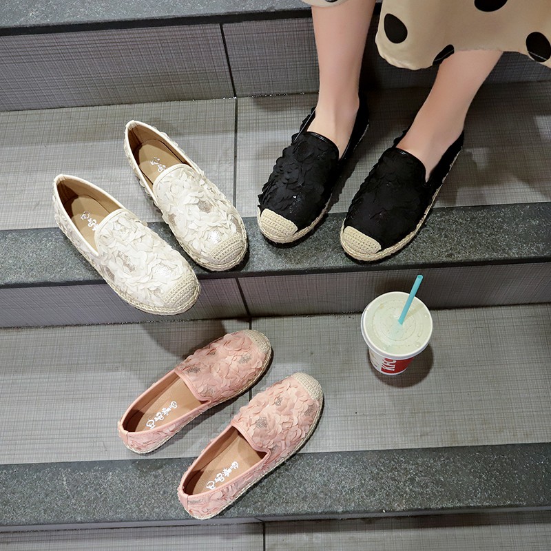 Giày sục slip on hoa 3D hàng QC đế viền cói