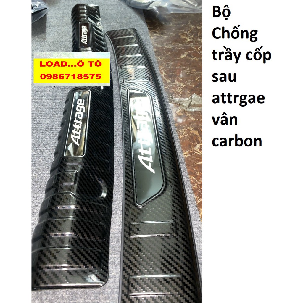 Ốp Bậc Cửa, Nẹp Bước Chân, Cốp Sau Xe Mitsubishi Attrage 2022-2018 Hàng Vân Carbon Cao Cấp