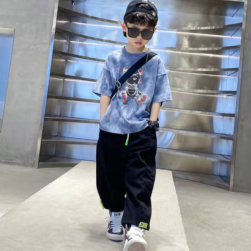 Áo Thun Tay Ngắn Vải Cotton Mỏng Phối Màu Nhuộm Thời Trang Hè Cá Tính Cho Bé Trai