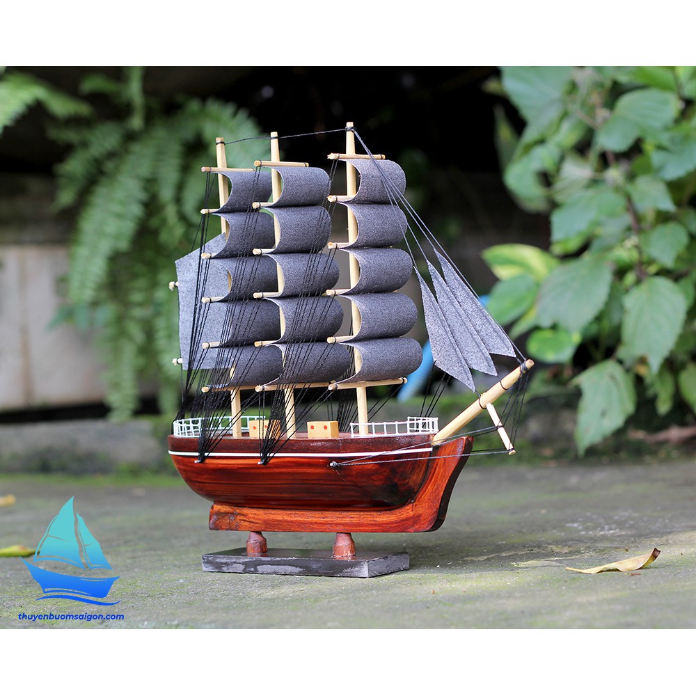 Thuyền buồm gỗ phong thủy trang trí 26cm gỗ tự nhiên, quà tặng khách hàng