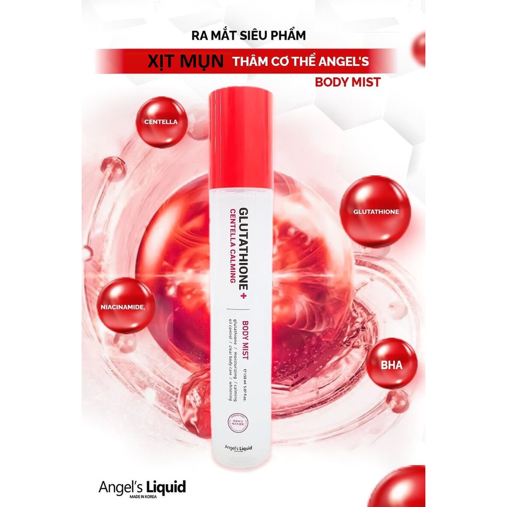 Xịt Giảm Mụn Lưng ANGEL'S LIQUID Dưỡng Trắng Cơ Thể Glutathione Plus Centella CALMING BODY MIST 150ml