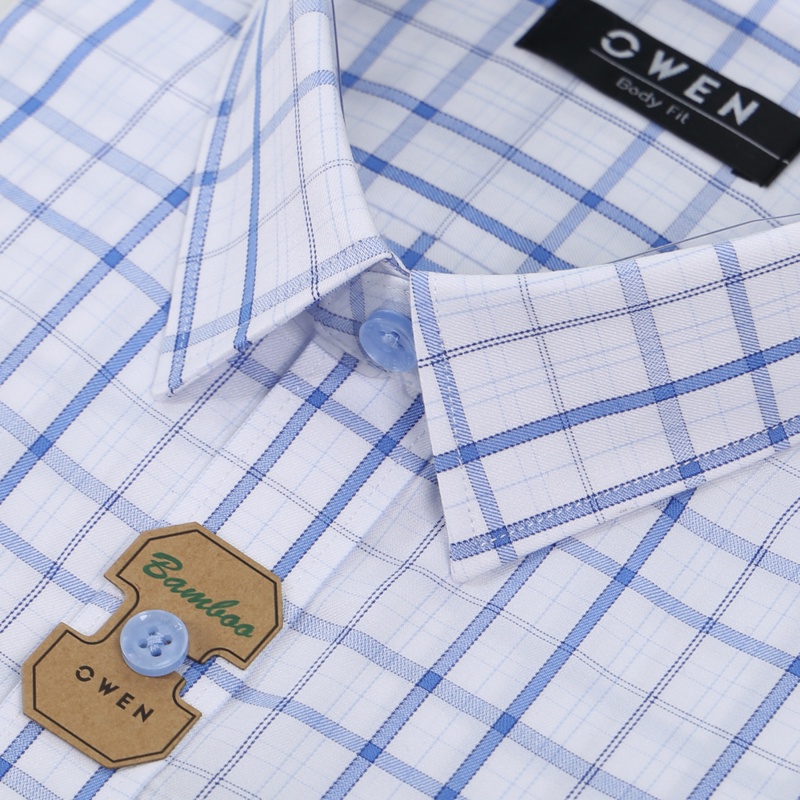 Áo sơ mi ngắn tay Nam Owen Bamboo Bodyfit Trắng in xanh - BA23772N