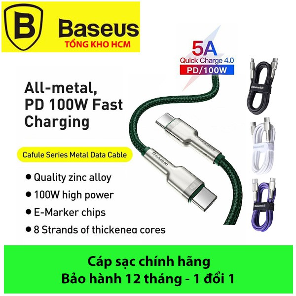 Cáp sạc Baseus Type C 100W, Cáp sạc siêu nhanh 100W Baseus Cafule Series Metal Data Cable Type C to Type C (100W)