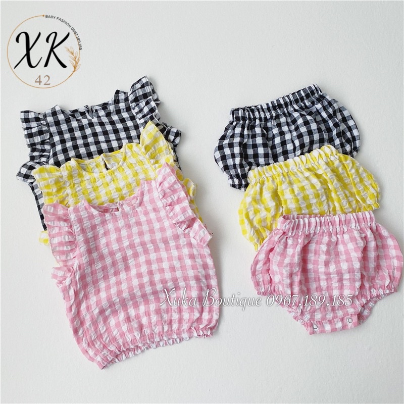 Bộ Quần Áo Cộc Tay Kẻ Caro Bé Gái 0-2 Tuổi Xuka Boutique Set Quần Áo Trẻ Em Quảng Châu Mẫu Mới 2022