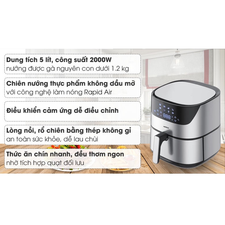 Nồi chiên không dầu 5 lít Hafele AF-T5A / 535.43.712 2000W - Hàng chính hãng