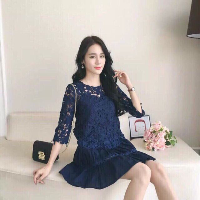 Đầm ren xanh coban
