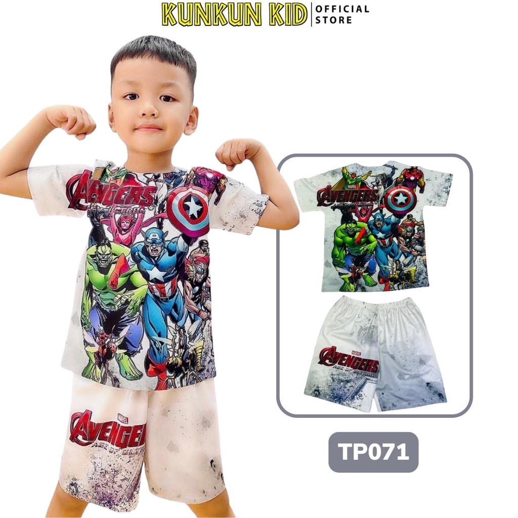 Quần áo bé trai thun lạnh hình biệt đội anh hùng marvel size từ 10kg-40kg Kunkun Kid TP071