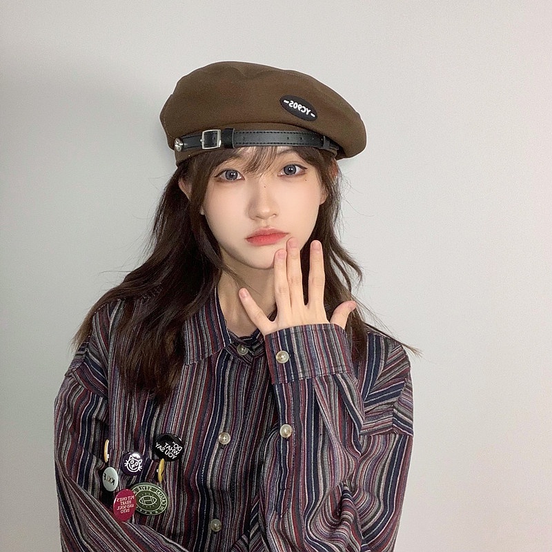 Mũ nồi da phối khóa kim loại phong cách Nhật Bản cổ điển thời trang xuân thu dễ phối đồ