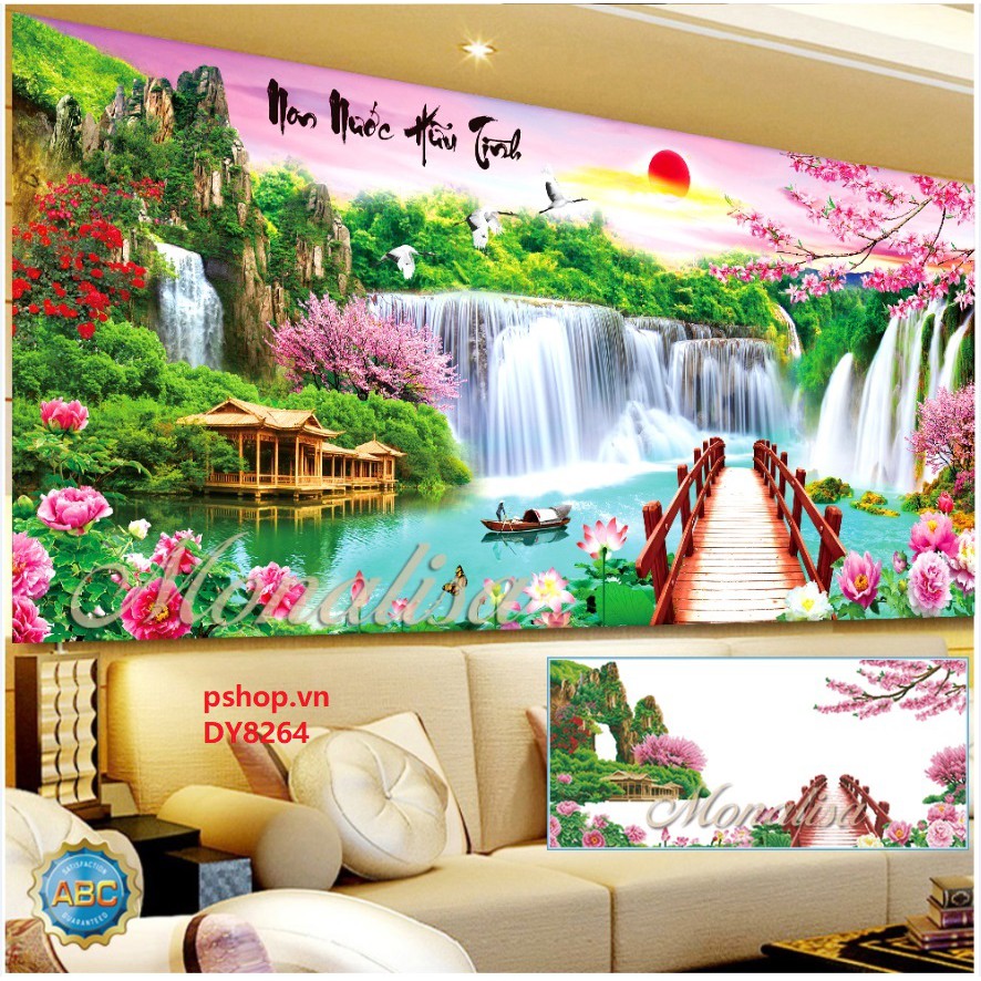 [DY8264] Tranh đính đá Non nước hữu tình khổ nhỏ 130x60