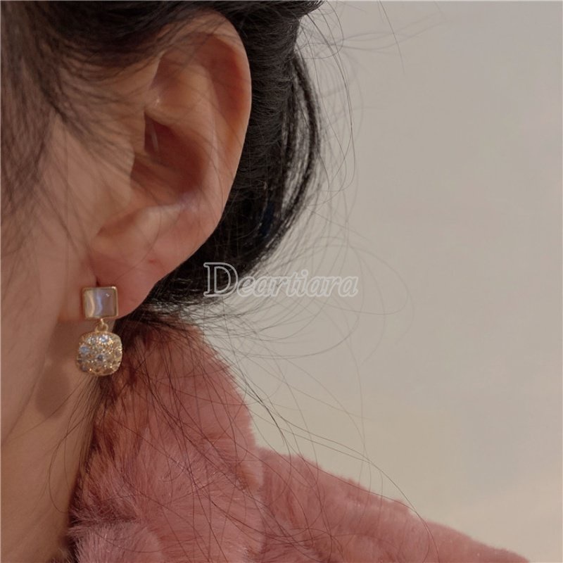 Bông Tai Đính Đá opal Giả Hình Vuông Đa Năng Cho Nữ