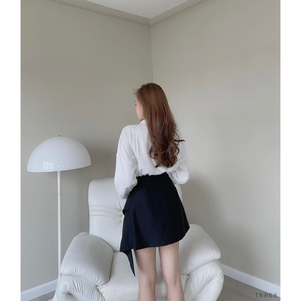 [Ảnh thật] Set áo sơ mi trắng chân váy ngắn cách điệu công sở