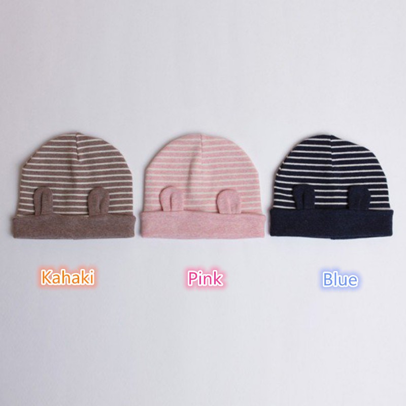 Mũ beanie có tai thiết kế họa tiết sọc ngang thời trang dễ thương cho bé