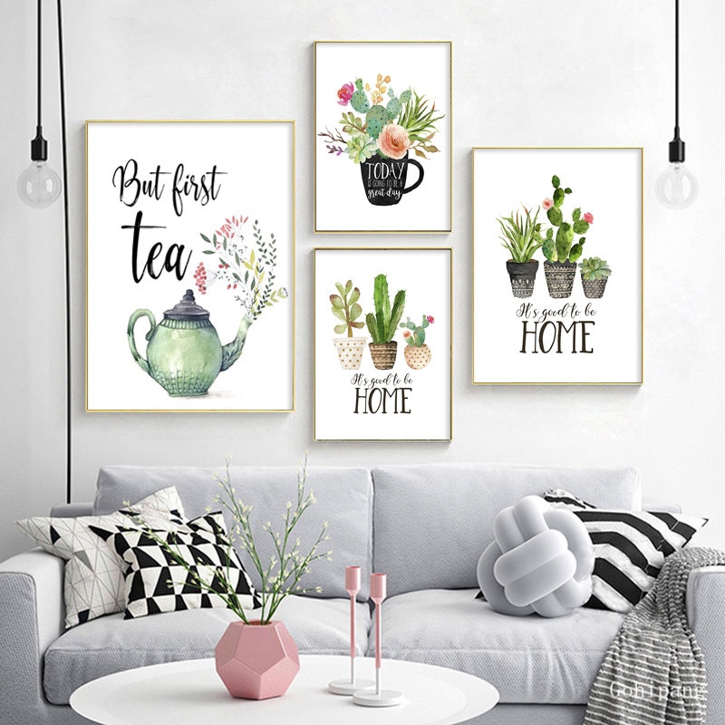 Tranh canvas hình cây xương rồng và câu trích dẫn trang trí nghệ thuật