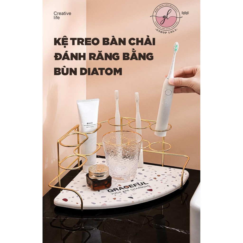 Kệ đựng bàn chải, đồ dùng nhà tắm chống, thấm, hút nước cực tốt làm từ bùn tảo Diatom