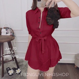 Đầm sơmi cài nút kèm dây cột eo siêu xinh + Ảnh thật